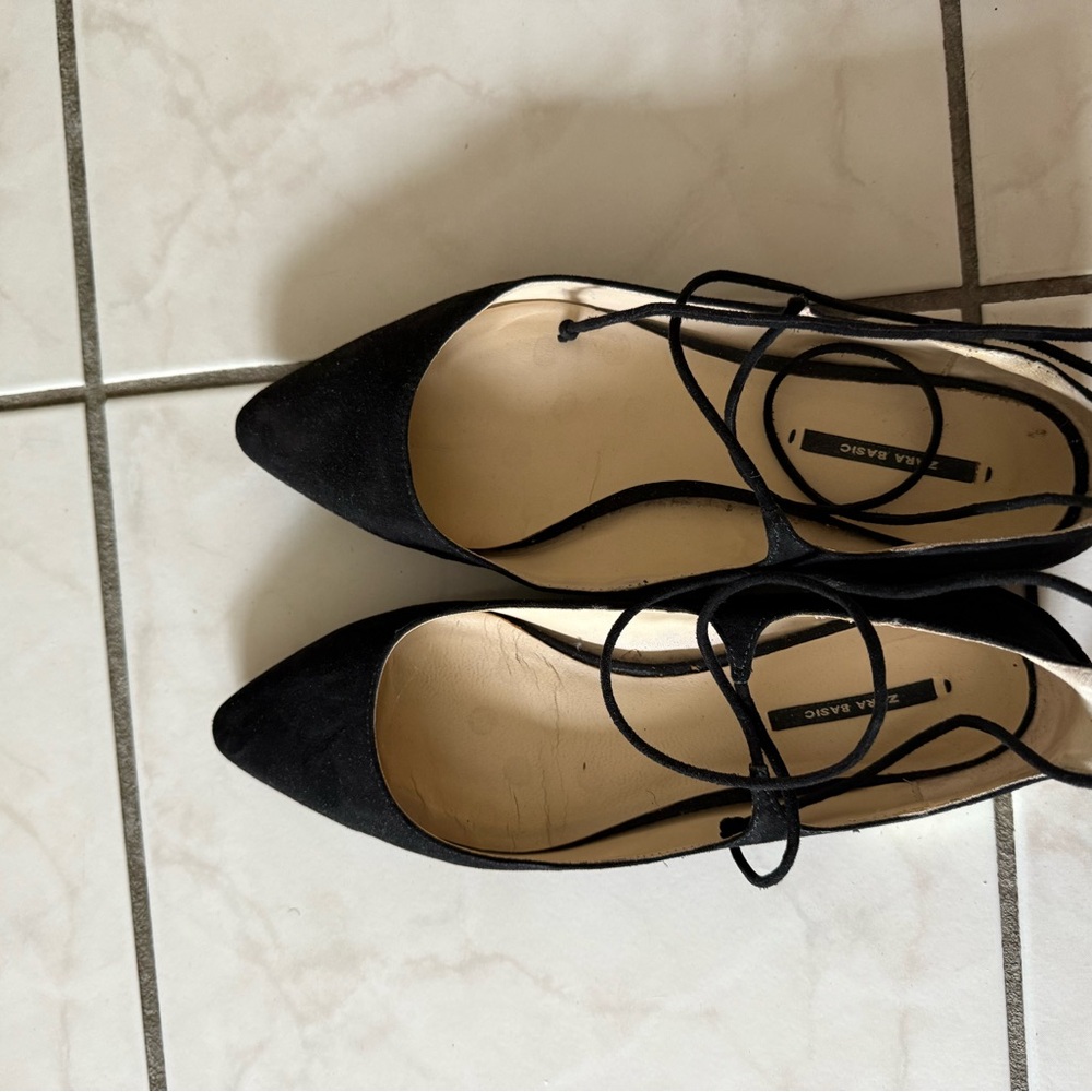 Zara Black Lace-Up Flats